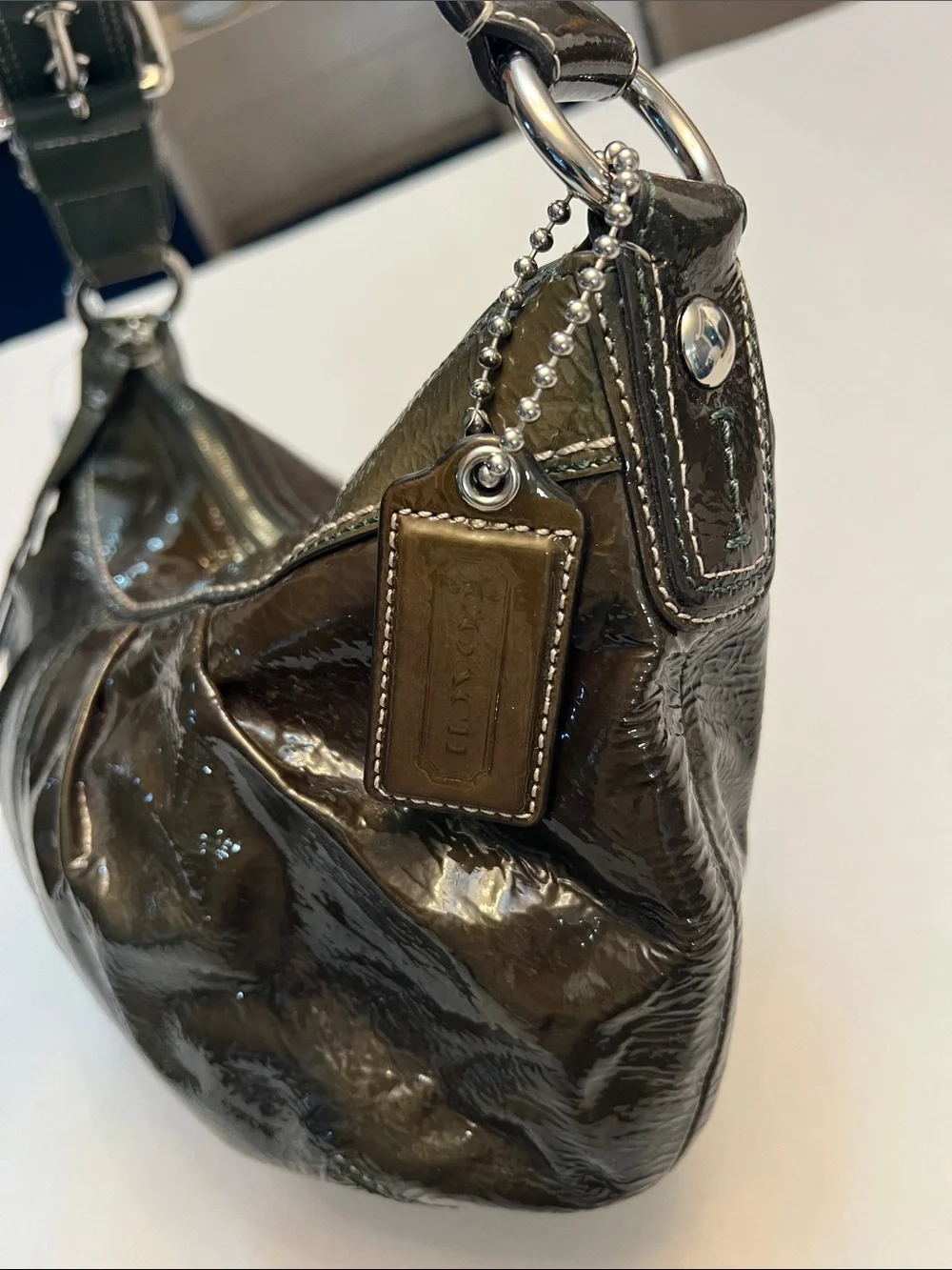 COACH CLASSIC GREEN PATENT LEATHER HOBO BAG PURSE NEW WITH TAGS